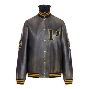 Prada Women Leather Bomber Jacket With Patch